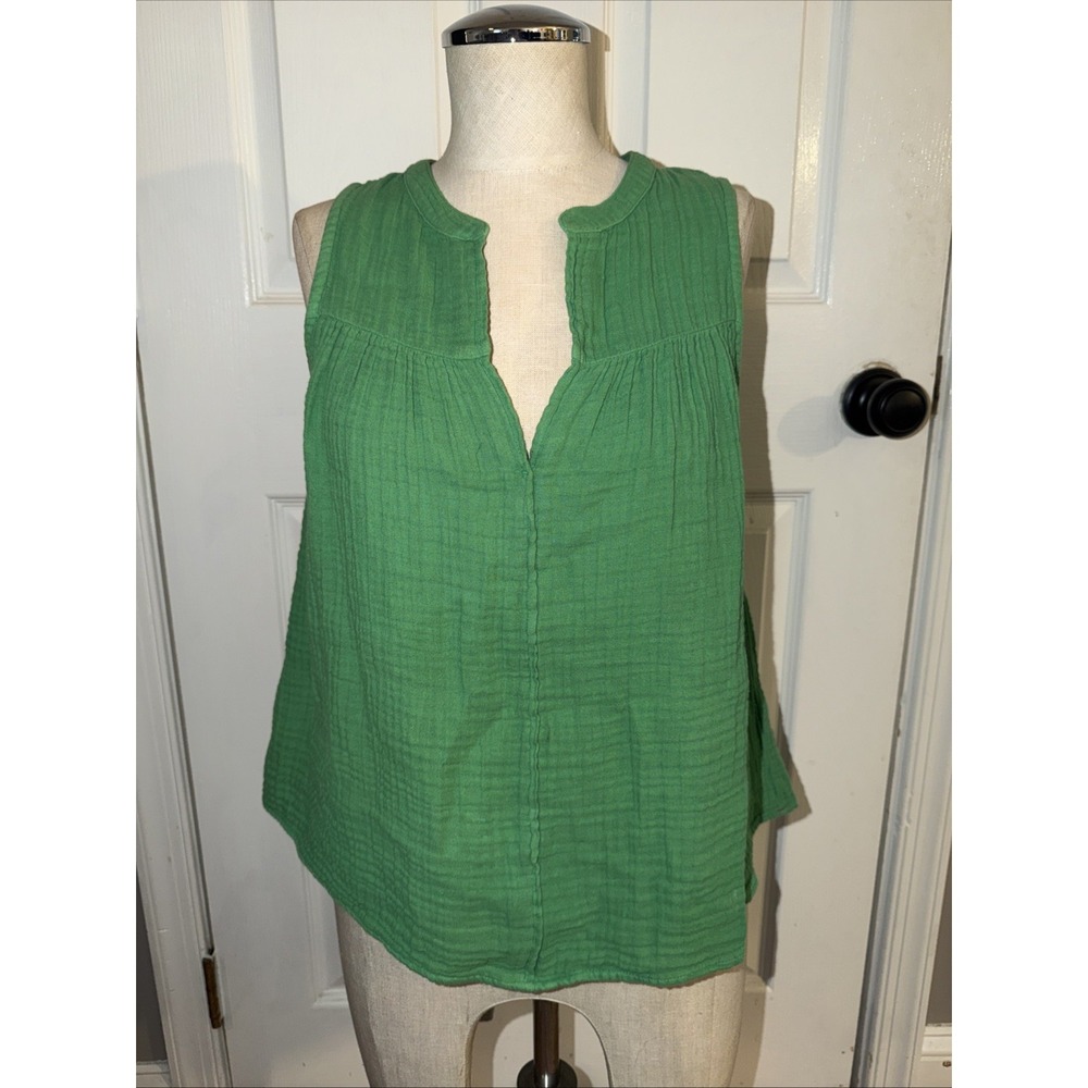 Xirena Women's Green 100% Cotton Gauze V Neck Blouse Sleeveless Size S Tank USA